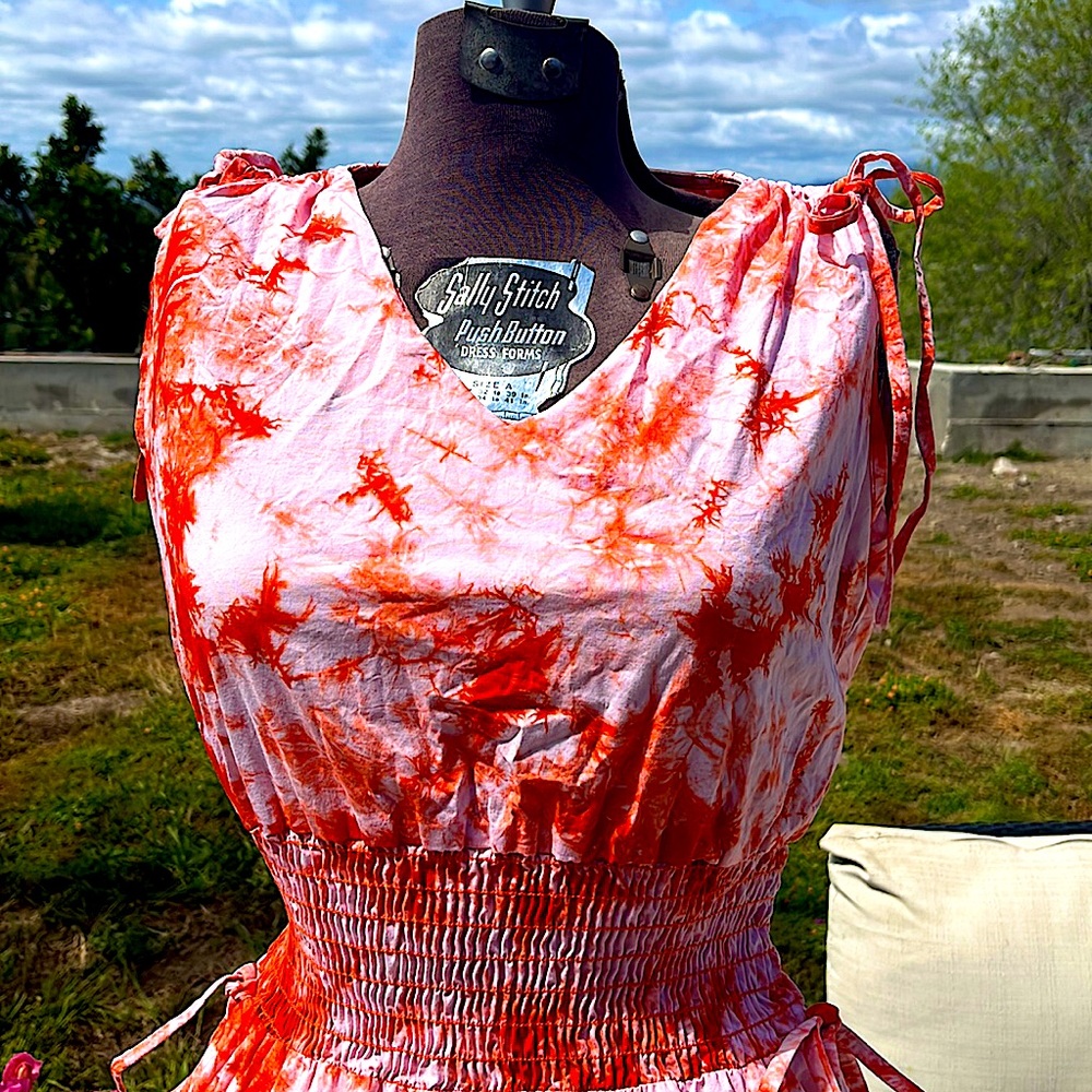 🚫Gifted Friends Hilda top peach & orange tie dye 100% cotton slim seer sucker - Picture 2 of 10